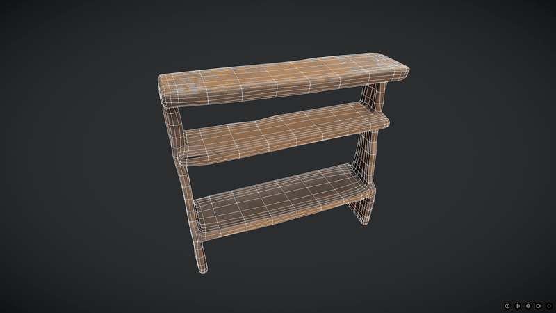 Decayed Wooden Shelf 2 - low poly PBR 3d model