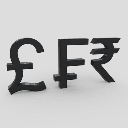 Currency Symbols 2 - low poly PBR 3d model