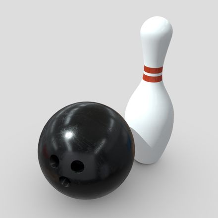 Bowling Ball and Pin - low poly PBR 3d model