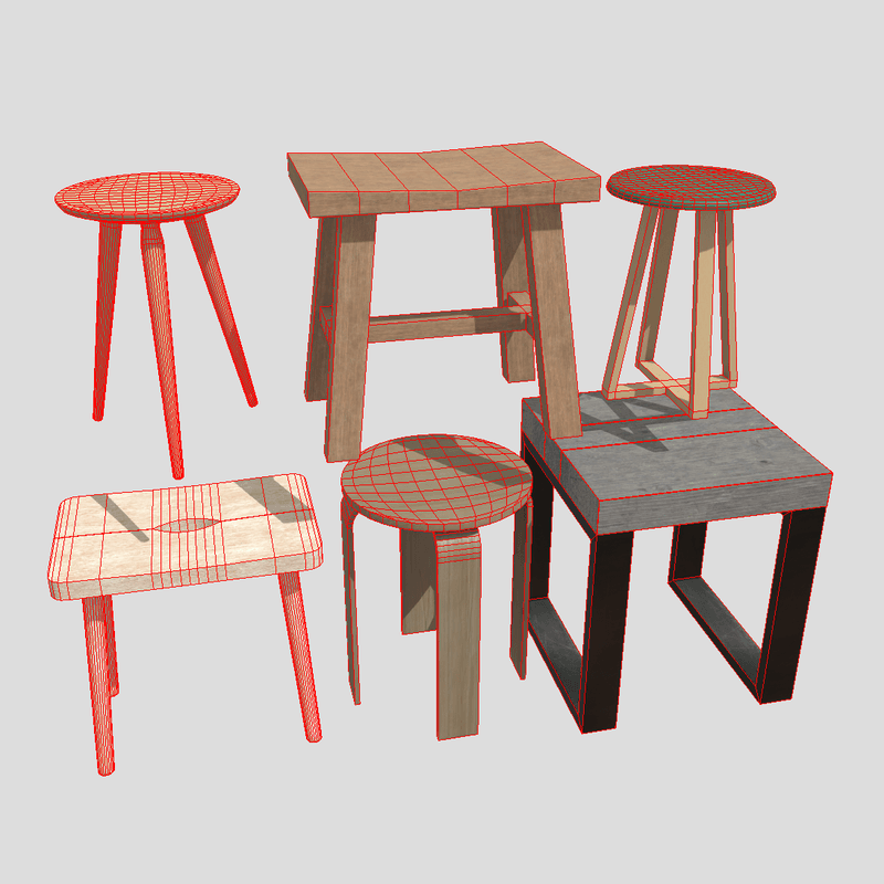 Stool Pack - low poly PBR 3d model