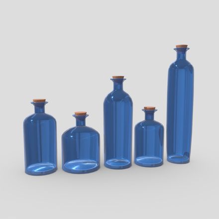 Blue Bottles - low poly PBR 3d model