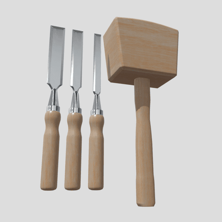 Chisel Pack With Hammer - low poly PBR 3d model