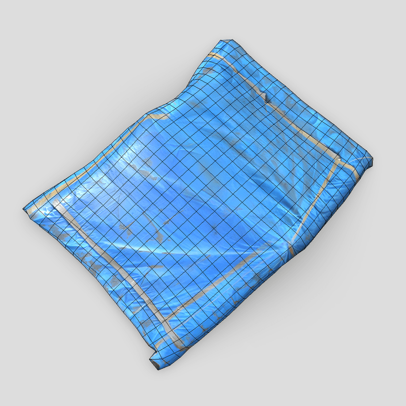 Folded Blue Tarp - low poly PBR 3d model