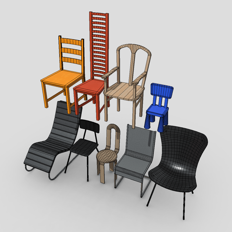 Chair Pack - low poly PBR 3d model