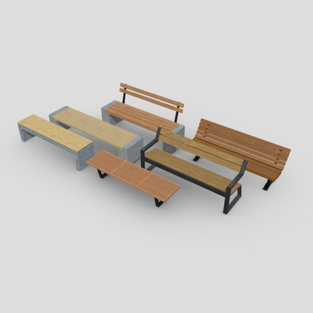 Bench Pack - low poly PBR 3d model