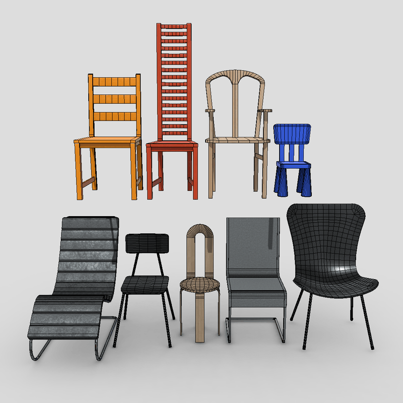 Chair Pack - low poly PBR 3d model