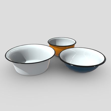 Enamel Bowl Set - low poly PBR 3d model