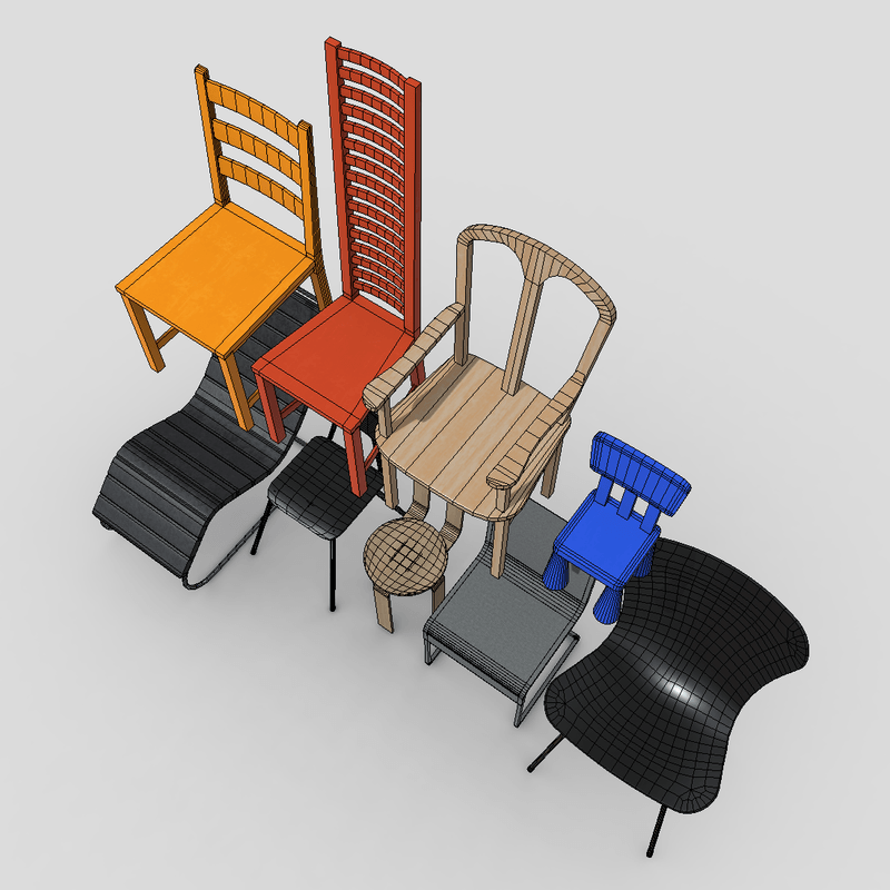 Chair Pack - low poly PBR 3d model