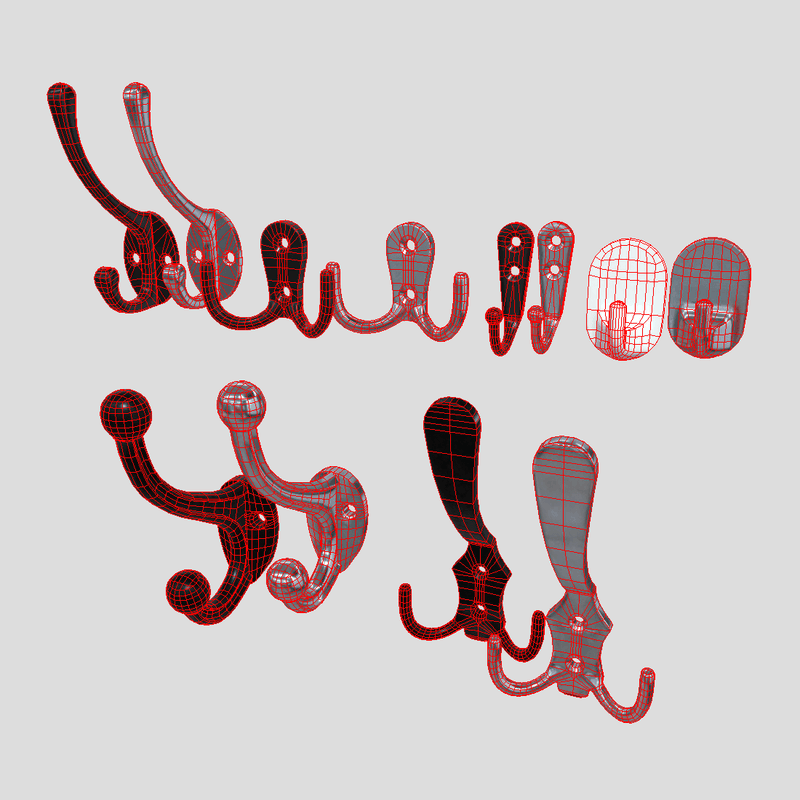 Coat Hook Pack - low poly PBR 3d model
