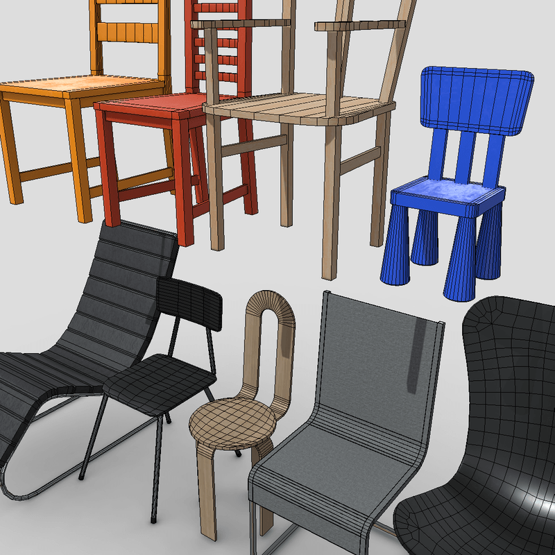 Chair Pack - low poly PBR 3d model