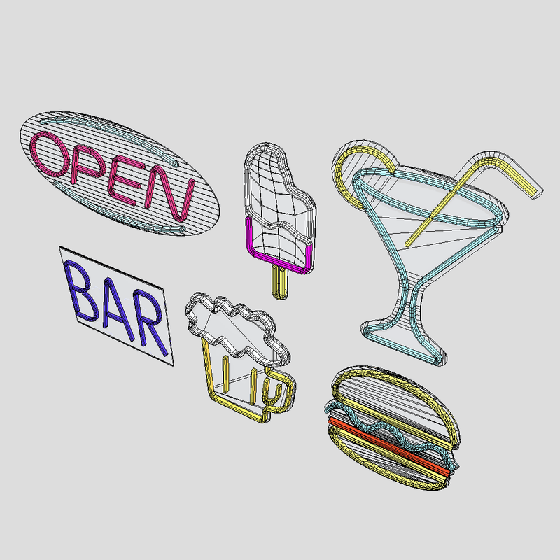 Neon Sign Pack - low poly PBR 3d model
