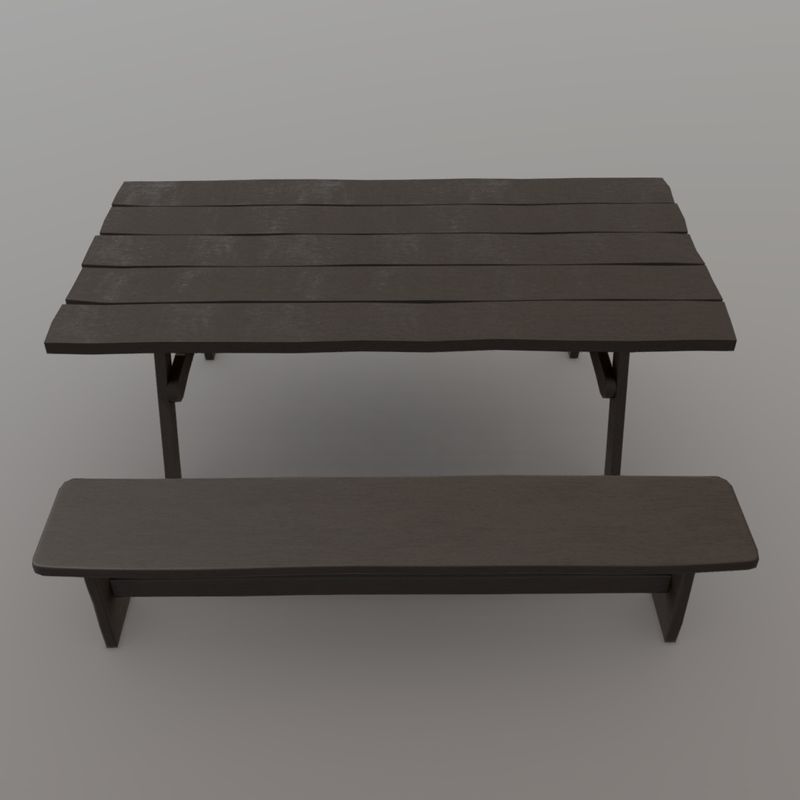 Bench and Table - low poly PBR 3d model