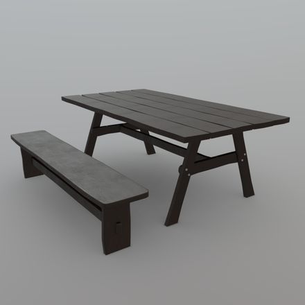 Bench and Table - low poly PBR 3d model