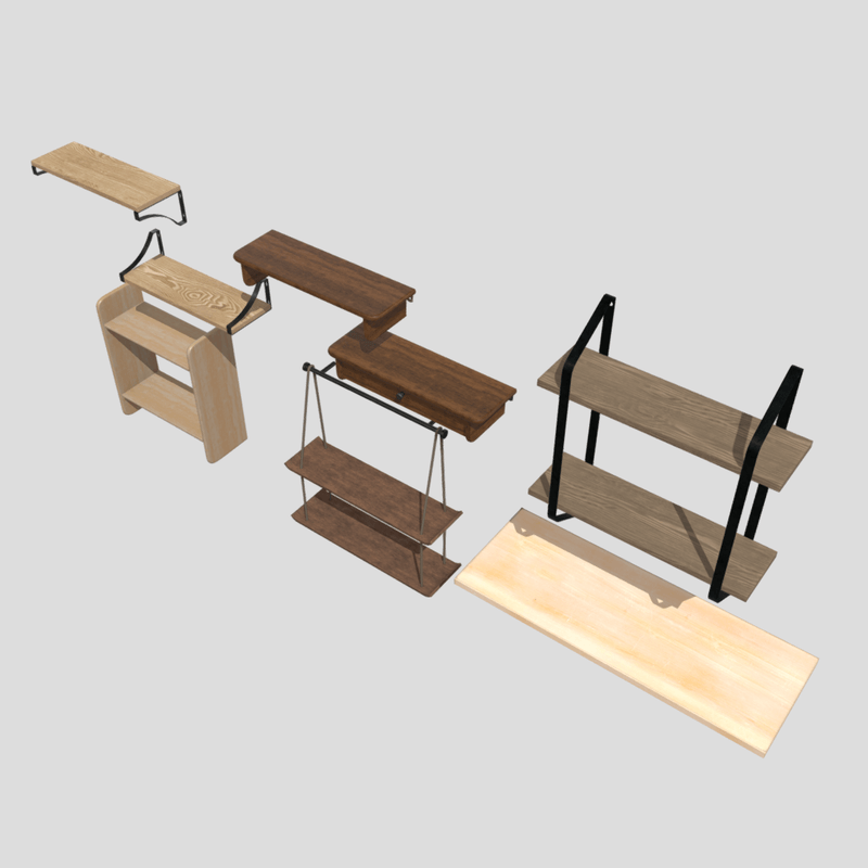 Wall Shelf Pack - low poly PBR 3d model