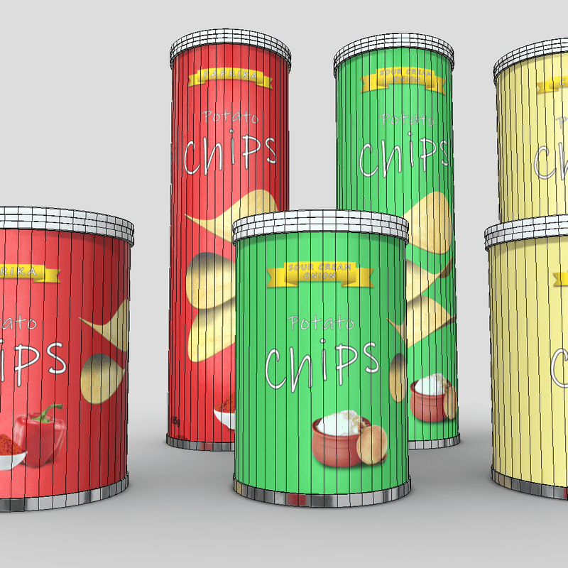 Potato Chips Tube Pack - low poly PBR 3d model