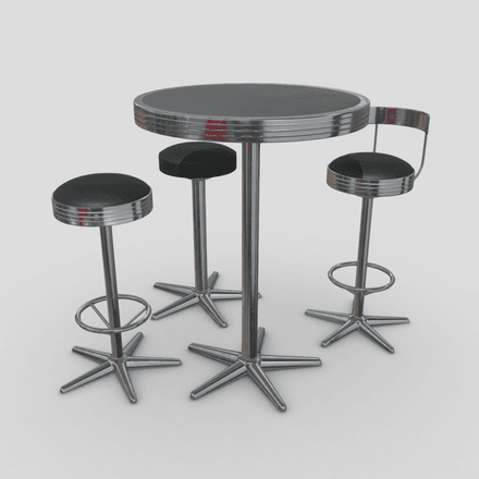 Bar Table With STools - low poly PBR 3d model