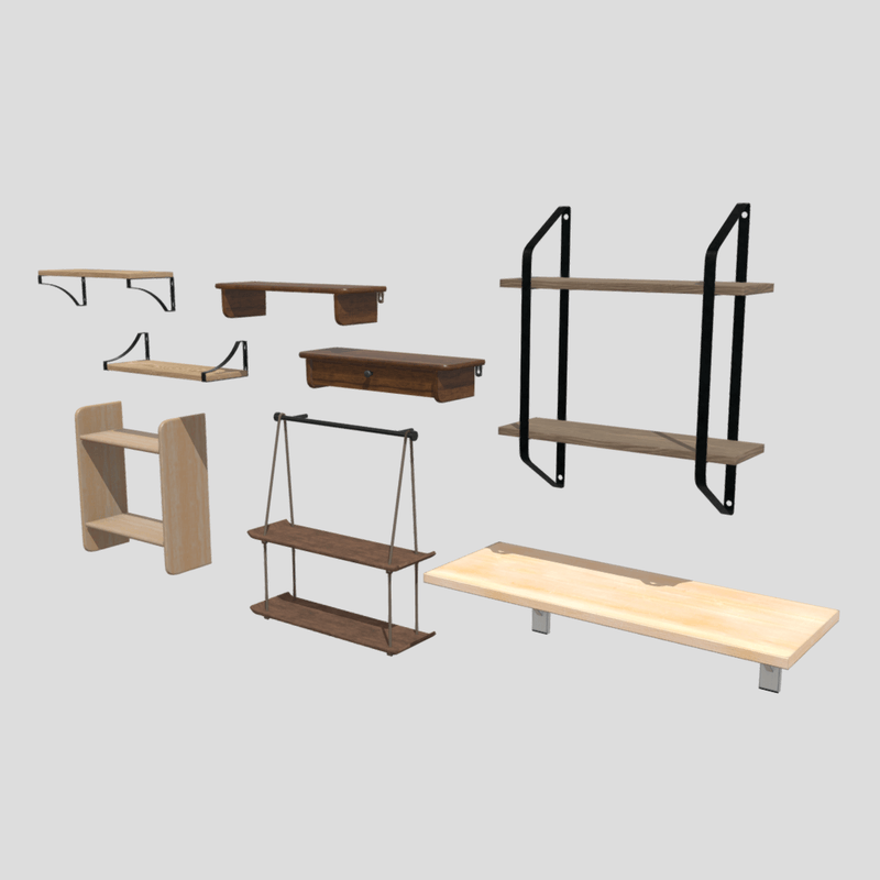 Wall Shelf Pack - low poly PBR 3d model