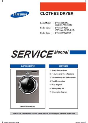 Samsung DV405ETPAWR Dryer Service Manual Repair Guide