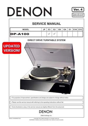 Denon DP-A100 Turntable Service Manual and Repair Guide