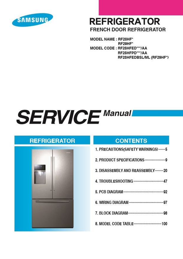 Samsung RF28HFEDBSR RF28HFEDBSG RF28HFPDBSR Refrigerator Service Manual