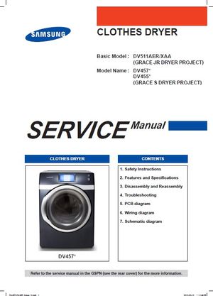 Samsung DV457EVGSWR DV457EVGSGR Dryer Service Manual Repair Guide