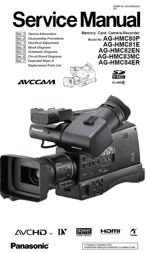 Panasonic AG-HMC80 HMC81 HMC82 HMC83 HMC84 Service Manual