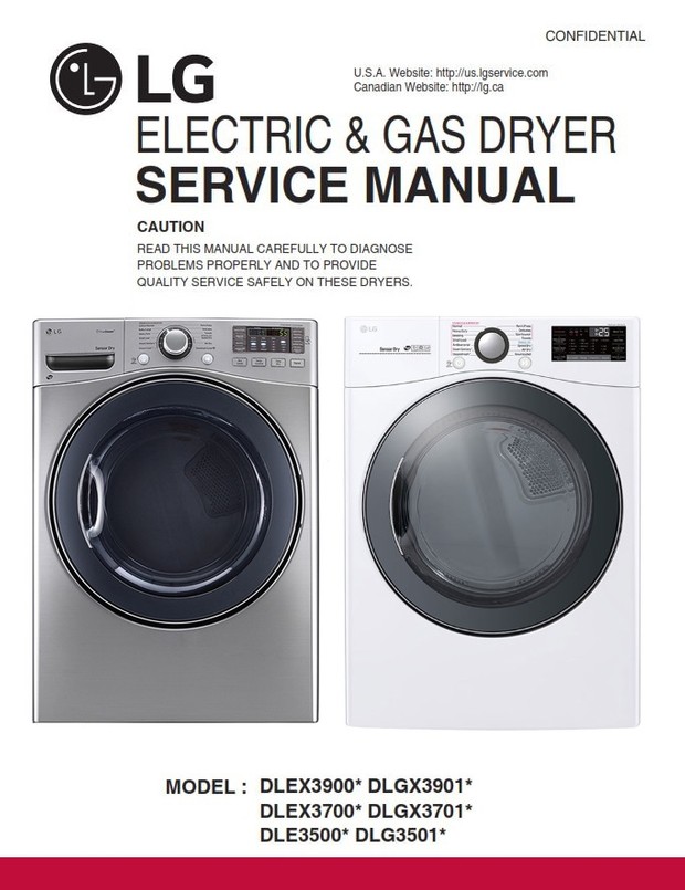 LG DLEX3900V DLEX3900W DLGX3901V DLGX3901W Dryer Service Manual