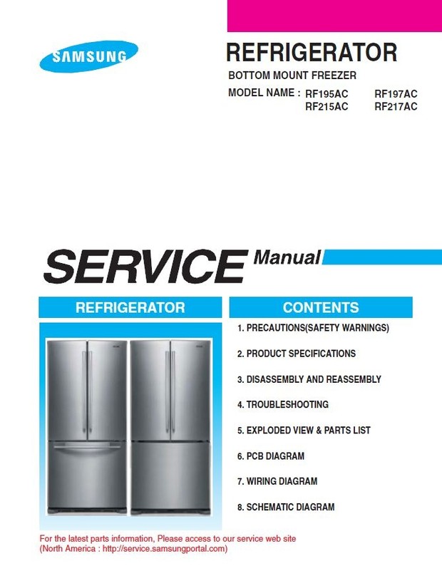 Samsung RF217ACRS RF217ACBP RF217ACWP RF217ACPN Service Manual and Repair Instructions