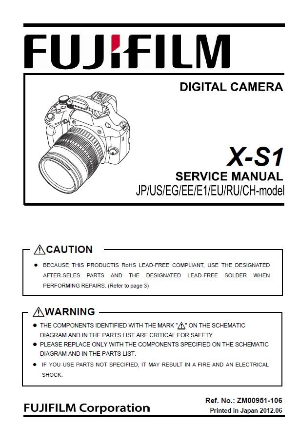 FujiFilm X-S1 Digital Camera Service Manual and Repair Guide
