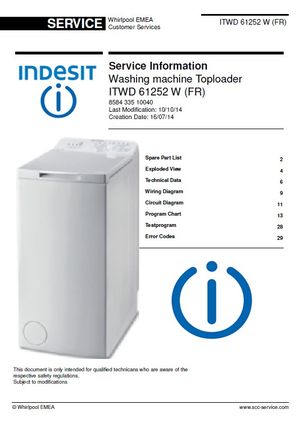 Indesit ITWD 61252 W (FR) Washing Machine Service Manual