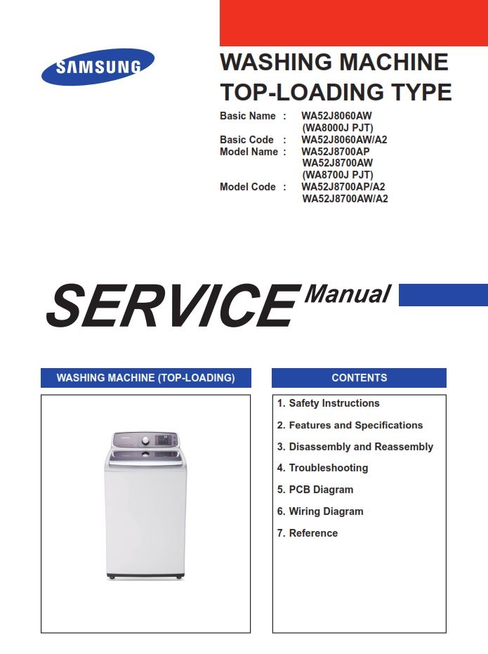 Samsung WA52J8060AW WA52J8700AP WA52J8700AW Washer Ser