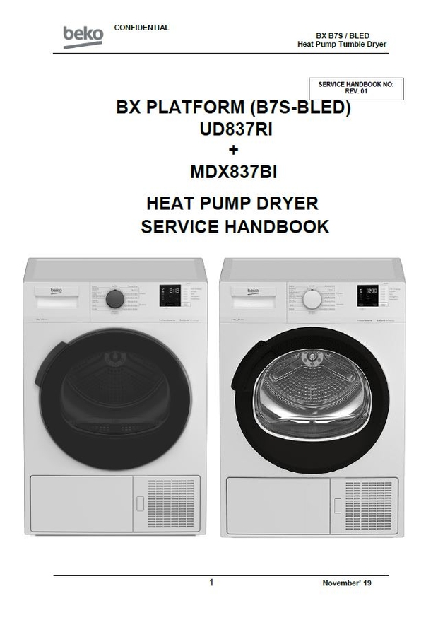 Beko UD837RI MDX837B Heat Pump Dryer Service Manual