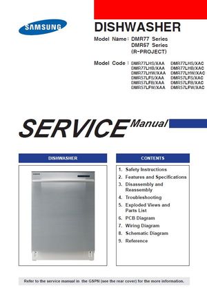 Samsung DMR77 DMR57 Series Dishwasher Service Manual and Repair Guide