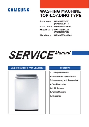 Samsung WA54M8750AW Washer Service Manual and Repair Guide