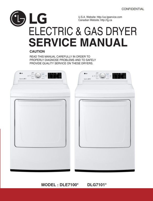 LG DLE7100 DLE7100W DLG7101W Dryer Service Manual and Technicians Guide