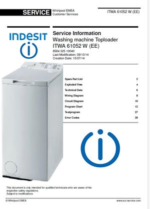 Indesit ITWA 61052 W (EE) Washing Machine Service Manual