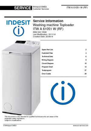 Indesit ITW A 61051 W (RF) Washing Machine Service Manual