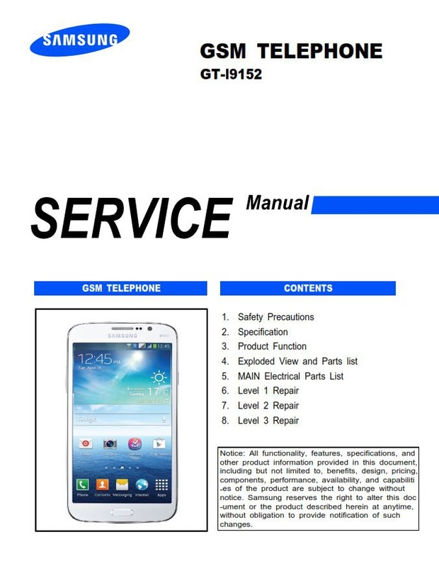 Samsung Galaxy Mega 5.8 GT I9152 Service Manual &amp; Repair Guide
