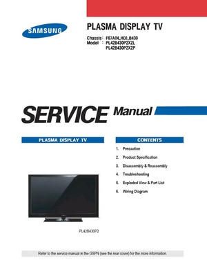 Samsung PL42B430P2 PL42B430P2XZL PL42B430P2XZP Plasma TV Service Manual