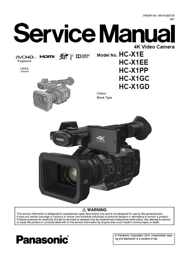 Panasonic HC X1 HD PRO Camcorder Service Manual