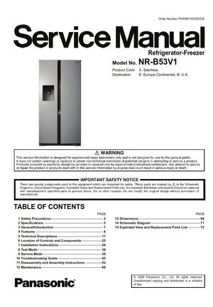 Panasonic NR-B53V1 Refrigerator Service Manual and Repair Guide