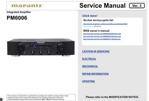 Marantz PM6006 Integrated Amplifier Service Manual &amp; Technicians Guide