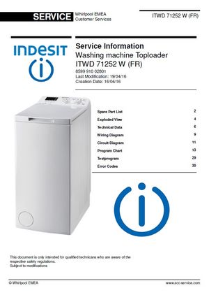 Indesit ITWD 71252 W (FR) Washing Machine Service Manual