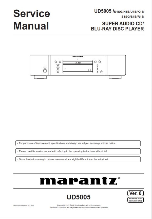 Marantz UD5005 Blu Ray Player Service Repair Manual
