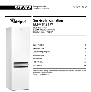 Whirlpool BLFV 8121 W refrigerator Service Manual