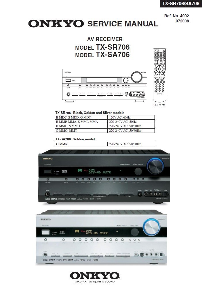 Onkyo Tx Sr706 Sa706 Av Receiver Service Manual And Repa