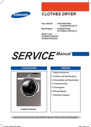 Samsung DV405ETPASU Dryer Service Manual Repair Guide