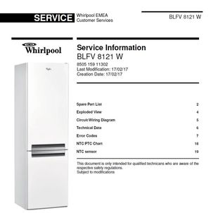 Whirlpool BLF 8121 W Refrigerator Service Manual