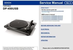 Denon DP-450USB Turntable Service Manual &amp; Parts List (PDF Download)