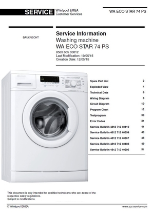 Bauknecht WA ECO STAR 74 PS Washing Machine Service Manual